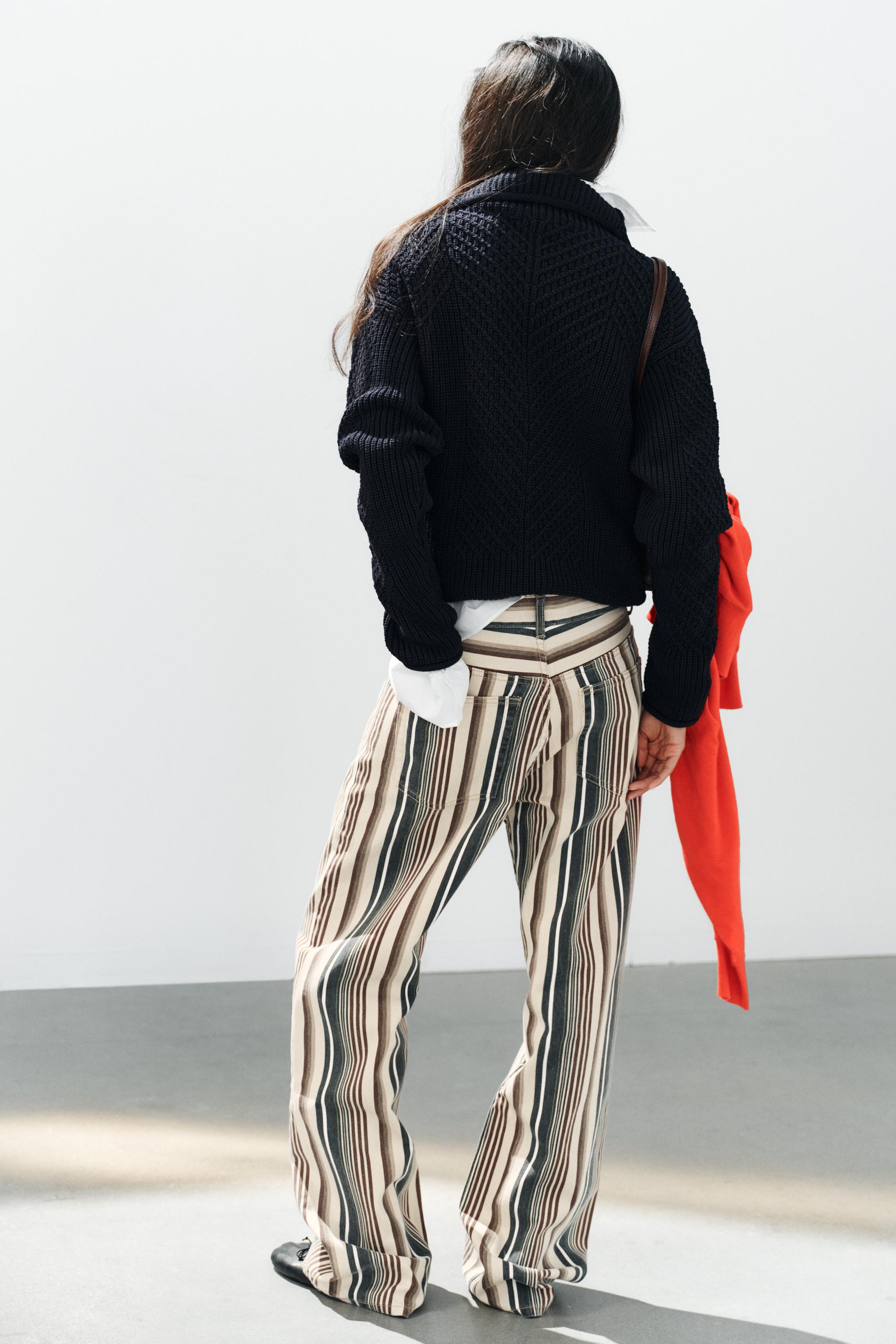 TRF MID-RISE STRIPED BOYFRIEND JEANS